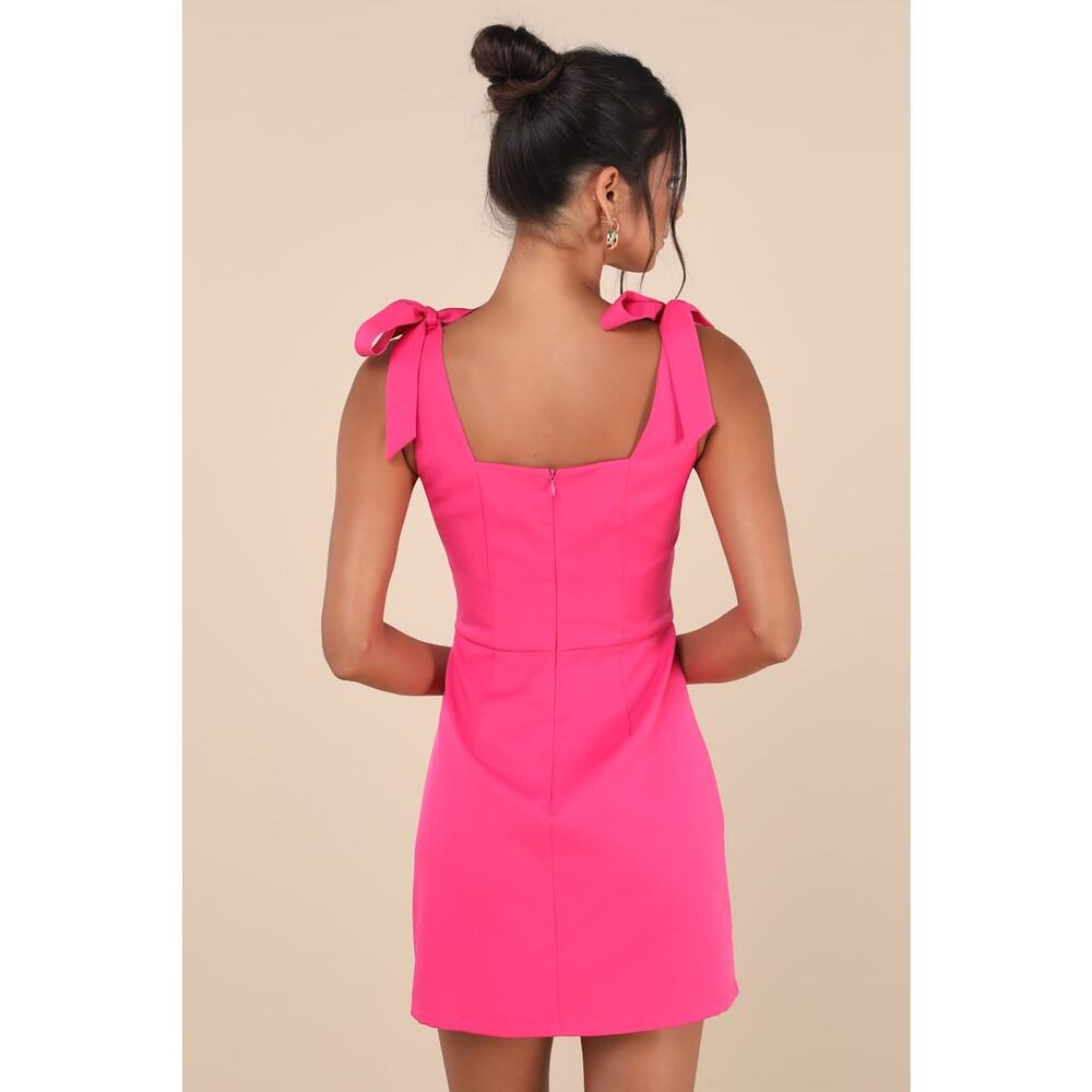 Lulus Your Sweetie Fuchsia Tie-Strap Mini Dress Pink Party Night Out Bow Large - Picture 4 of 6